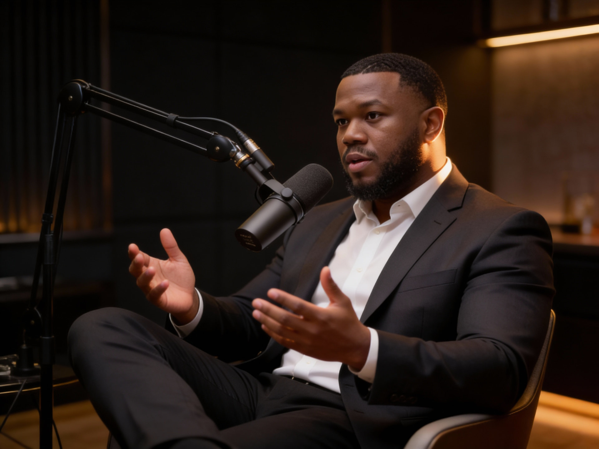 Vincent Hilliard Jr. speaking into a studio microphone