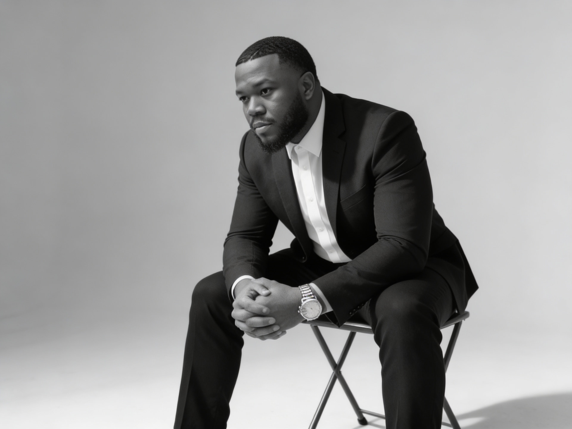 Black and white portrait of Vincent Hilliard Jr. seated in a suit